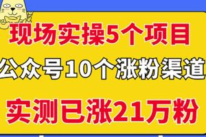 现场实操5个公众号项目，10个涨粉渠道，实测已涨21万粉！