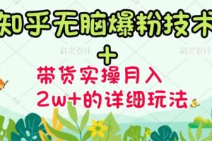 《知乎无脑爆粉技术》 图文带货月入2W 的玩法送素材