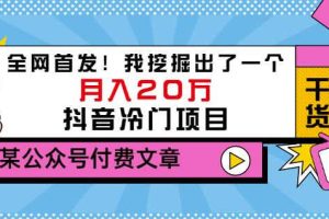 老古董说项目：全网首发！我挖掘出了一个月入20万的抖音冷门项目（付费文章）