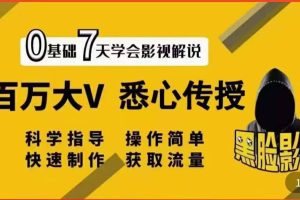 影视解说7天速成法：百万大V 悉心传授，快速制做 获取流量