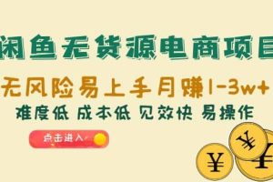 闲鱼无货源电商项目：无风险易上手月赚10000 难度低 成本低 见效快 易操作