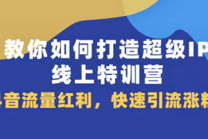 教你如何打造超级IP线上特训营，抖音流量红利新机遇