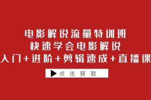 电影解说流量特训班：快速学会电影解说，入门 进阶 剪辑速成 直播课