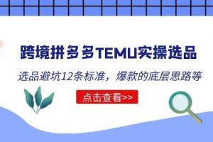 跨境拼多多TEMU实操选品运营方法，选品避坑12条标准，爆款的底层思路等