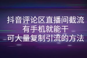 抖音评论区直播间截流，有手机就能干，可大量复制引流的方法